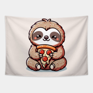 Cute Sloth with a Slice of Pizza Tapestry