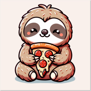 Cute Sloth with a Slice of Pizza Posters and Art