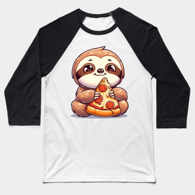 Cute Sloth with a Slice of Pizza Baseball T-Shirt by logiamerch