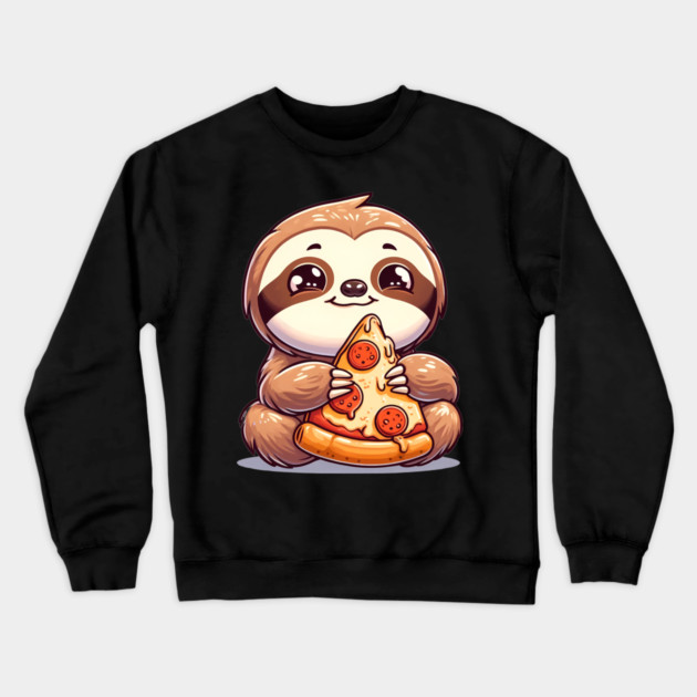 Cute Sloth with a Slice of Pizza Crewneck Sweatshirt by logiamerch