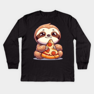 Cute Sloth with a Slice of Pizza Kids Long Sleeve T-Shirt
