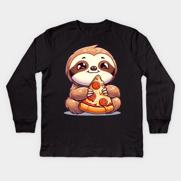 Cute Sloth with a Slice of Pizza Kids Long Sleeve T-Shirt by logiamerch