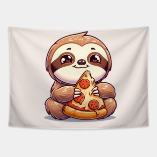 Cute Sloth with a Slice of Pizza Tapestry