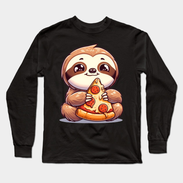 Cute Sloth with a Slice of Pizza Long Sleeve T-Shirt by logiamerch