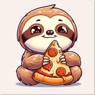 Cute Sloth with a Slice of Pizza Posters and Art