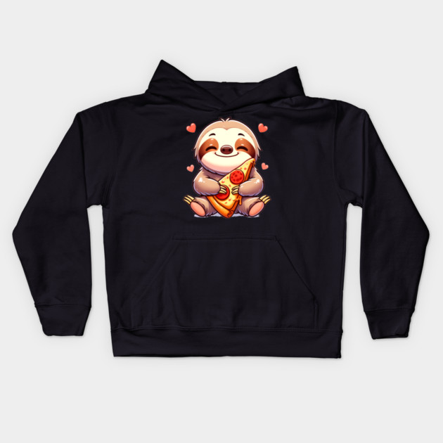 Cute Sloth with a Slice of Pizza Kids Hoodie by logiamerch