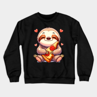 Cute Sloth with a Slice of Pizza Crewneck Sweatshirt
