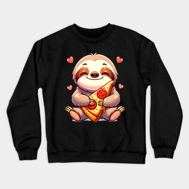Cute Sloth with a Slice of Pizza Crewneck Sweatshirt by logiamerch
