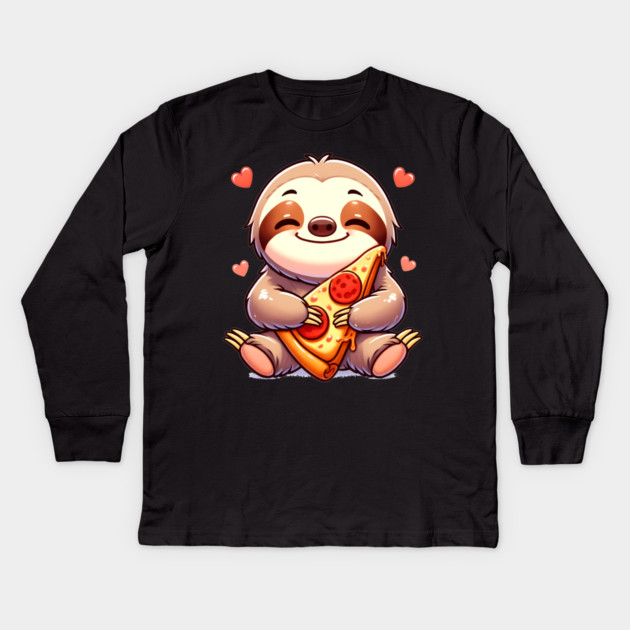 Cute Sloth with a Slice of Pizza Kids Long Sleeve T-Shirt by logiamerch