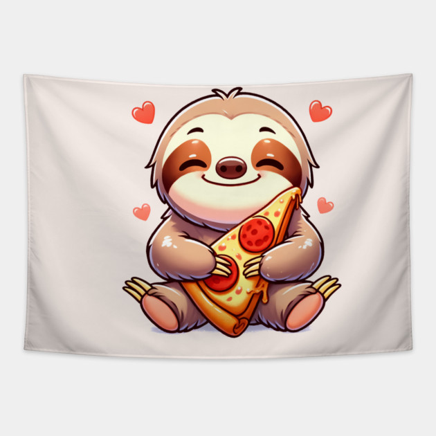 Cute Sloth with a Slice of Pizza Tapestry by logiamerch