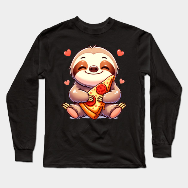 Cute Sloth with a Slice of Pizza Long Sleeve T-Shirt by logiamerch