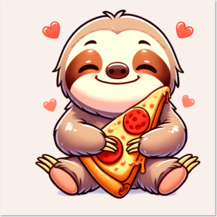Cute Sloth with a Slice of Pizza Posters and Art