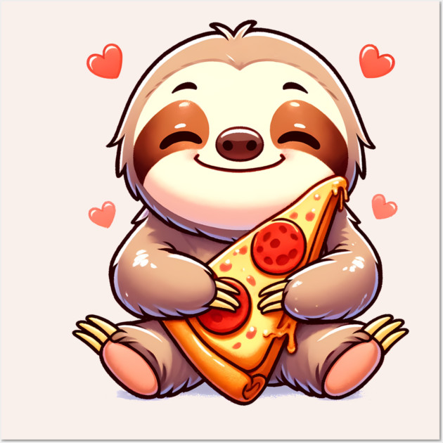 Cute Sloth with a Slice of Pizza Wall Art by logiamerch