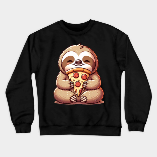Cute Sloth with a Slice of Pizza Crewneck Sweatshirt by logiamerch