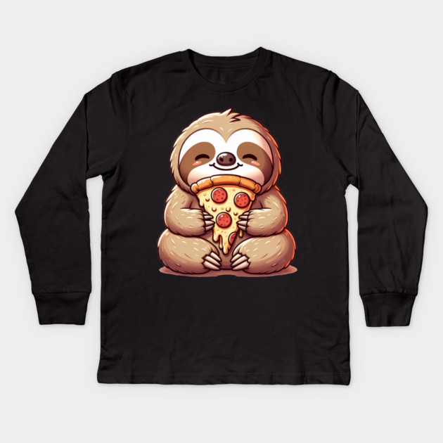 Cute Sloth with a Slice of Pizza Kids Long Sleeve T-Shirt by logiamerch