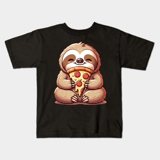 Cute Sloth with a Slice of Pizza Kids T-Shirt by logiamerch
