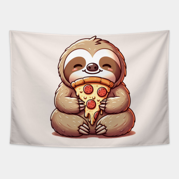 Cute Sloth with a Slice of Pizza Tapestry by logiamerch