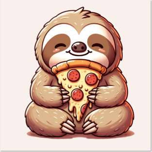 Cute Sloth with a Slice of Pizza Posters and Art