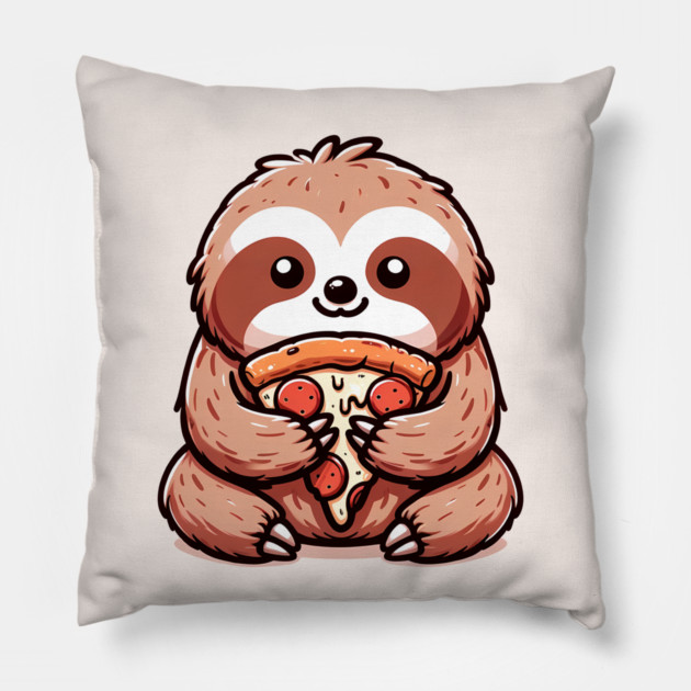Cute Sloth with a Slice of Pizza Pillow by logiamerch