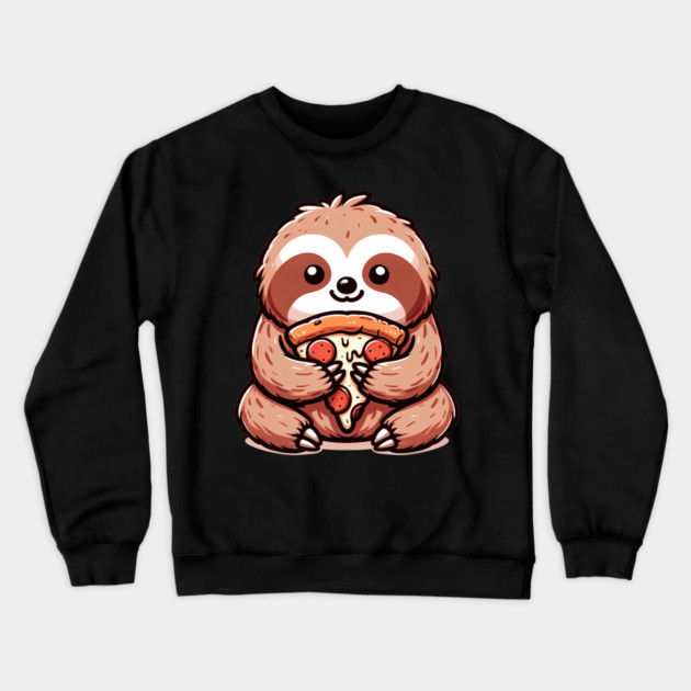 Cute Sloth with a Slice of Pizza Crewneck Sweatshirt by logiamerch