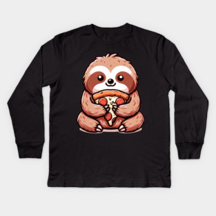 Cute Sloth with a Slice of Pizza Kids Long Sleeve T-Shirt