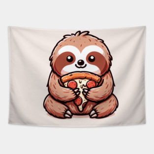 Cute Sloth with a Slice of Pizza Tapestry