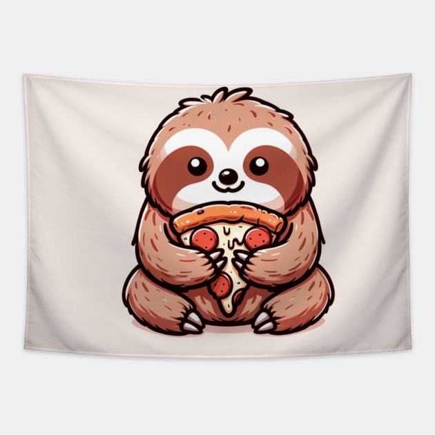 Cute Sloth with a Slice of Pizza Tapestry by logiamerch
