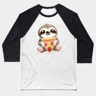 Cute Sloth with a Slice of Pizza Baseball T-Shirt
