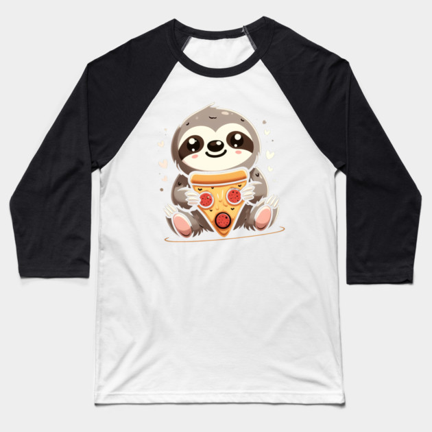 Cute Sloth with a Slice of Pizza Baseball T-Shirt by logiamerch