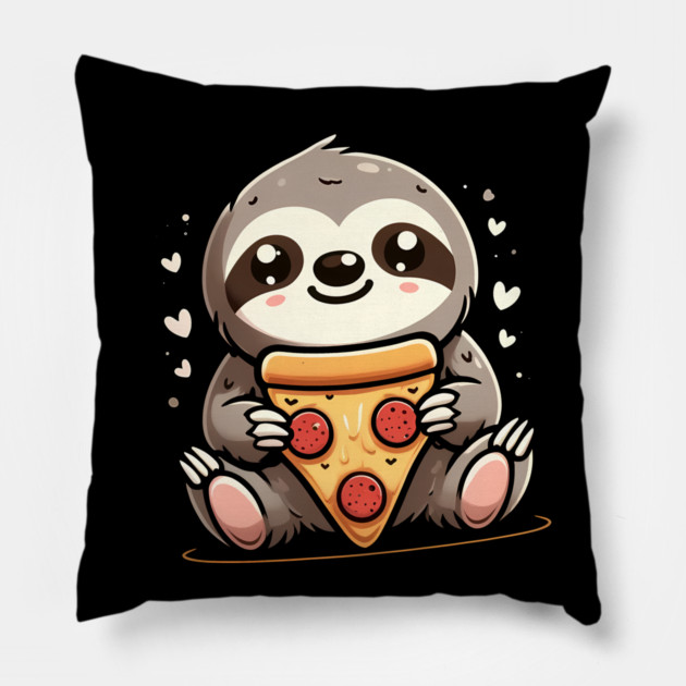 Cute Sloth with a Slice of Pizza Pillow by logiamerch
