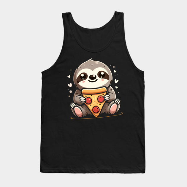 Cute Sloth with a Slice of Pizza Tank Top by logiamerch