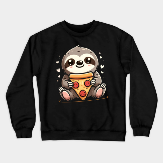 Cute Sloth with a Slice of Pizza Crewneck Sweatshirt by logiamerch