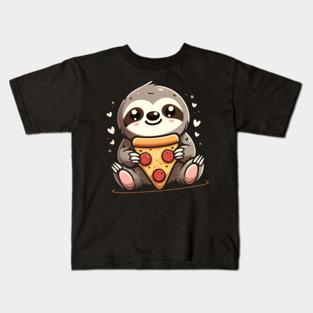 Cute Sloth with a Slice of Pizza Kids T-Shirt by logiamerch