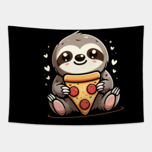Cute Sloth with a Slice of Pizza Tapestry