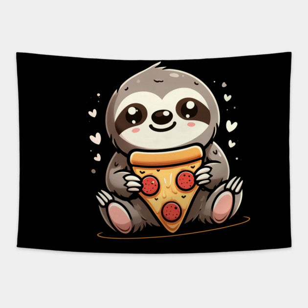 Cute Sloth with a Slice of Pizza Tapestry by logiamerch