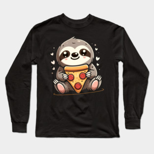 Cute Sloth with a Slice of Pizza Long Sleeve T-Shirt