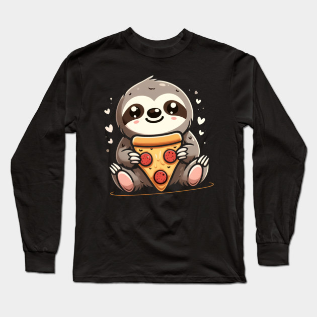 Cute Sloth with a Slice of Pizza Long Sleeve T-Shirt by logiamerch
