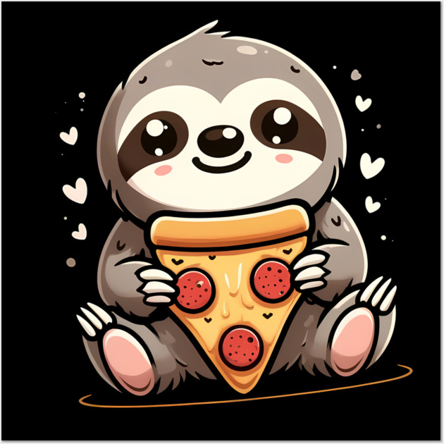 Cute Sloth with a Slice of Pizza Wall Art by logiamerch