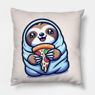 Cute Baby Sloth with a Slice of Pizza Pillow