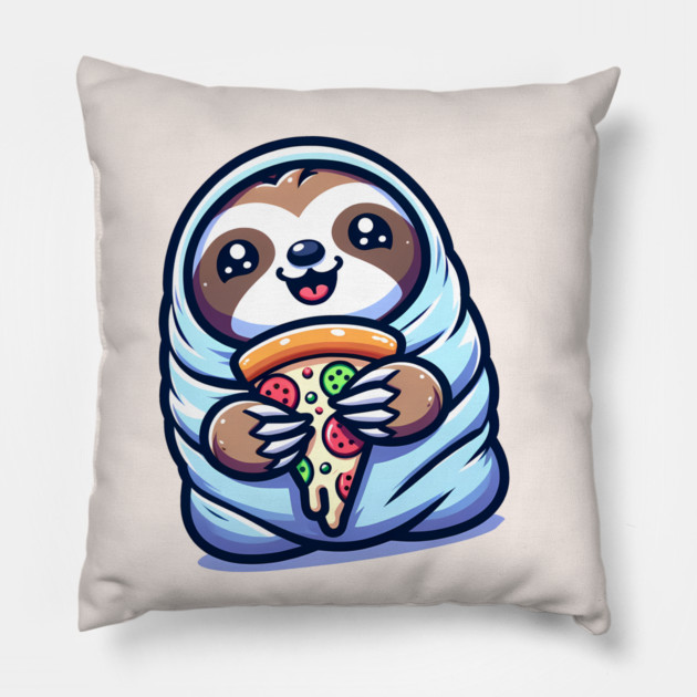 Cute Baby Sloth with a Slice of Pizza Pillow by logiamerch