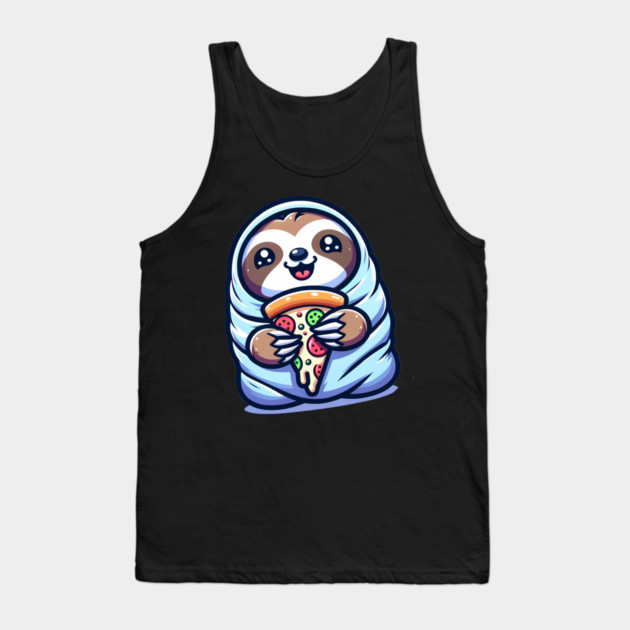 Cute Baby Sloth with a Slice of Pizza Tank Top by logiamerch