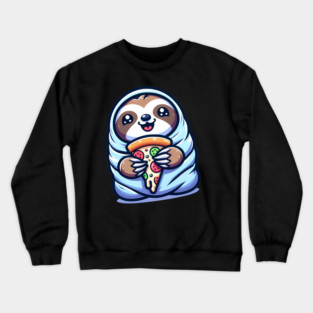 Cute Baby Sloth with a Slice of Pizza Crewneck Sweatshirt