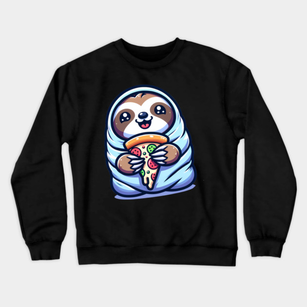 Cute Baby Sloth with a Slice of Pizza Crewneck Sweatshirt by logiamerch