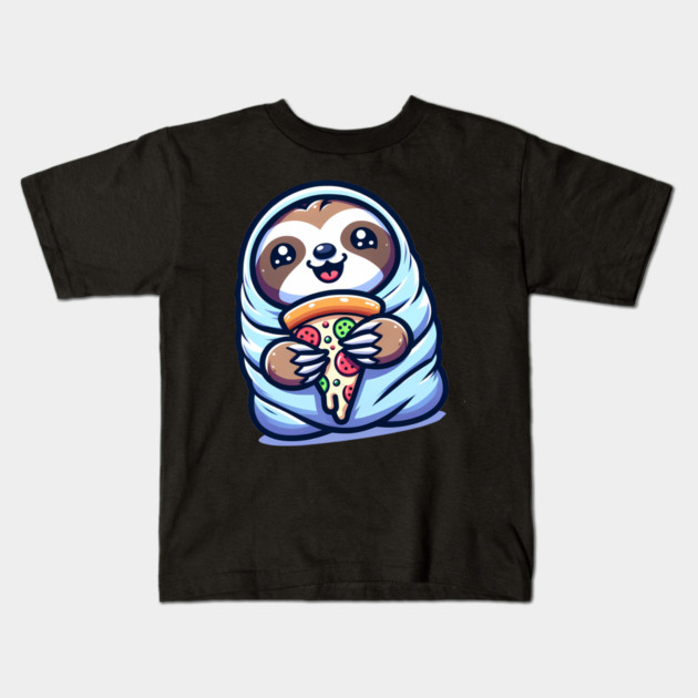 Cute Baby Sloth with a Slice of Pizza Kids T-Shirt by logiamerch