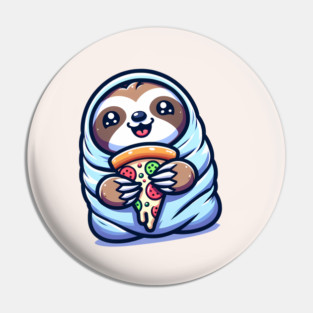 Cute Baby Sloth with a Slice of Pizza Pin