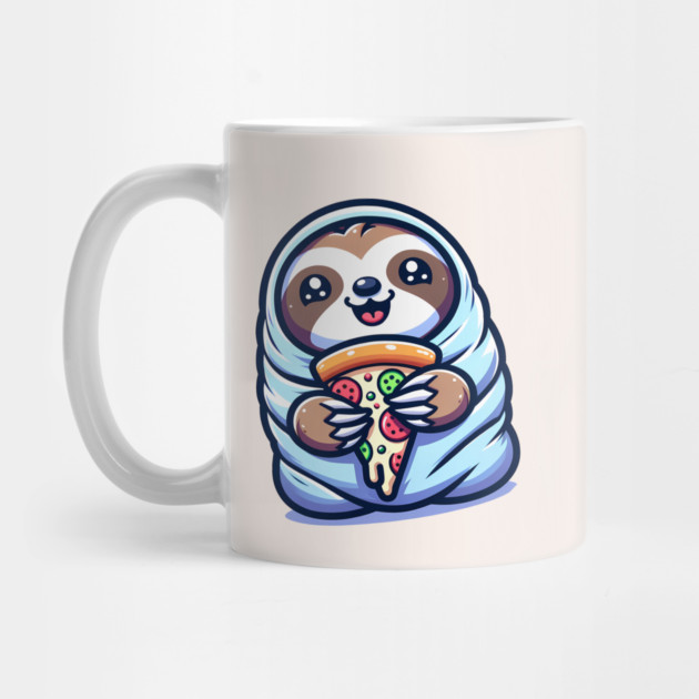 Cute Baby Sloth with a Slice of Pizza by logiamerch