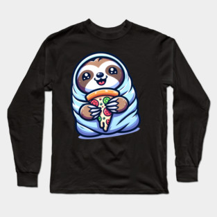 Cute Baby Sloth with a Slice of Pizza Long Sleeve T-Shirt