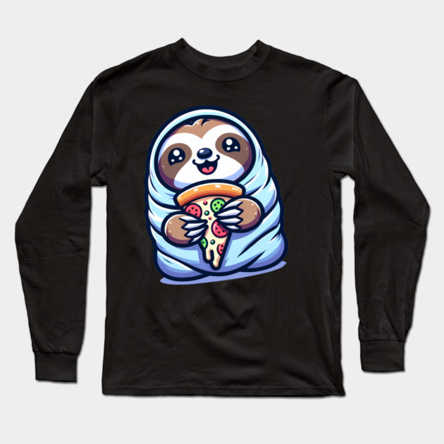 Cute Baby Sloth with a Slice of Pizza Long Sleeve T-Shirt by logiamerch