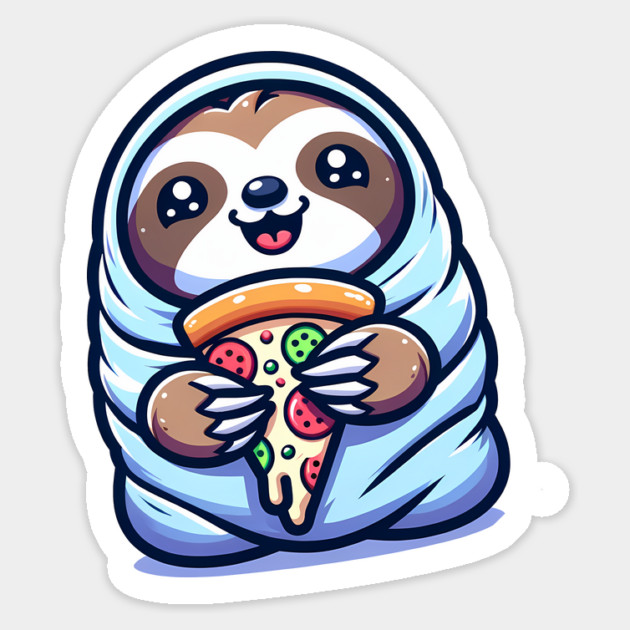 Cute Baby Sloth with a Slice of Pizza Sticker by logiamerch