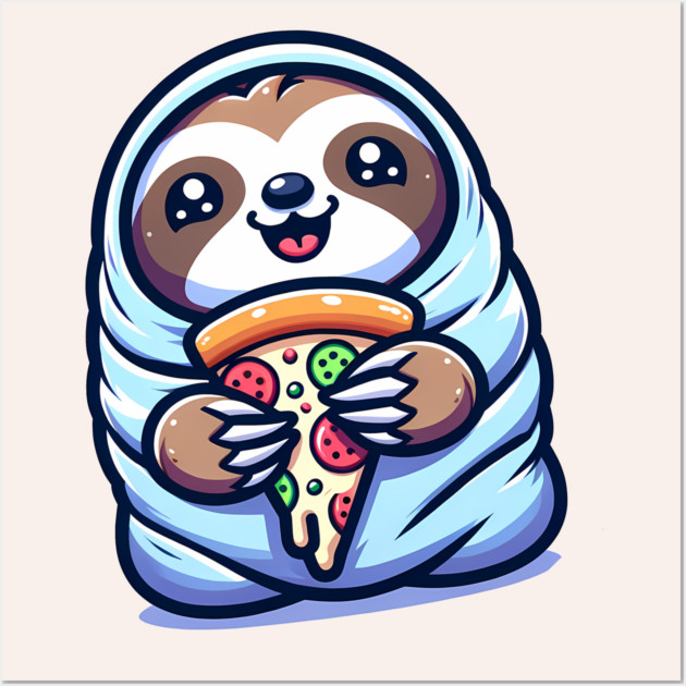 Cute Baby Sloth with a Slice of Pizza Wall Art by logiamerch